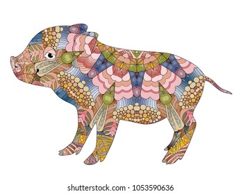 Cerdo estilizado Zentangle. Ilustración vectorial decorativa dibujada a mano
