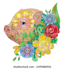 Zentangle stylized pig. Hand drawn decorative vector illustration