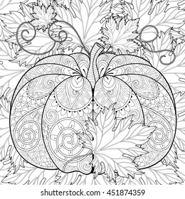 Zentangle Stylized Pumpkin On Autumn Leaves Stock Vector (Royalty Free ...