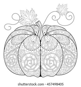 Zentangle stylized Pumpkin for Thanksgiving day, Halloween. Freehand sketch for adult anti stress coloring page with autumn doodle elements. Artistic vector illustration for  t-shirt print