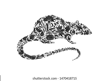 Zentangle stylized rat. Hand Drawn lace vector illustration