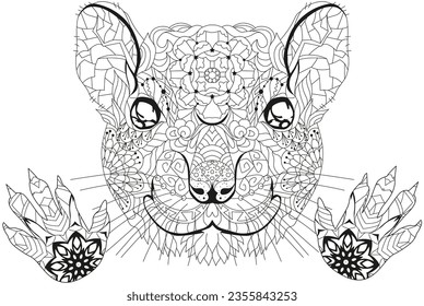 Zentangle stylized rat head with paws. Hand Drawn lace vector illustration