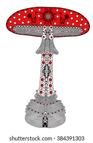 Zentangle stylized red fly agaric. Hand Drawn vector illustration. Books or tattoos with high details isolated on white background. The collection of mushrooms. Psychedelic.