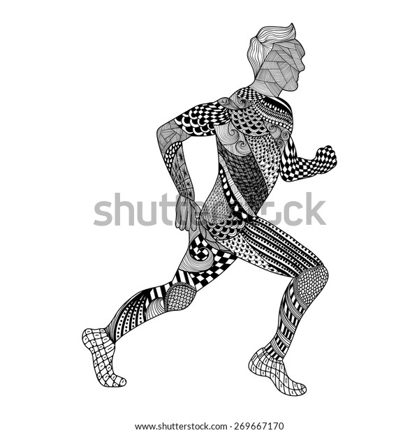 Download Zentangle Stylized Runner Adult Coloring Page Stock Vector (Royalty Free) 269667170