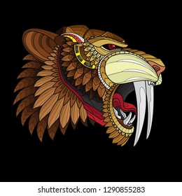 zentangle stylized saber toothed tiger head- Vector