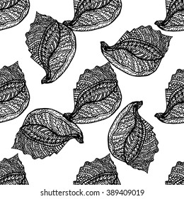 Zentangle stylized sea cockleshell seamless pattern. Hand Drawn aquatic doodle vector illustration.Ocean life. For textile, fashion, wrapping, wallpapers.