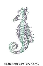 Zentangle stylized Sea Horse. Hand drawing illustration.