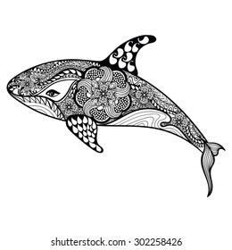 Zentangle stylized Sea Shark. Hand Drawn vector illustration isolated on white background. Sketch for tattoo design or makhenda. Sea art collection.