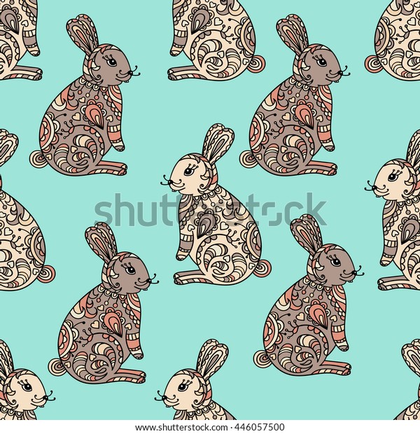 Zentangle Stylized Seamless Pattern Hare Rabbit: vector de stock (libre ...