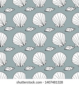 Zentangle stylized seashell and other sea inhabitants seamless pattern. Hand drawn aquatic doodle vector illustration