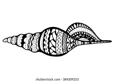 Zentangle stylized shell. Hand Drawn aquatic doodle vector illustration. Sketch for tattoo or makhenda. Seashell collection. Ocean life.