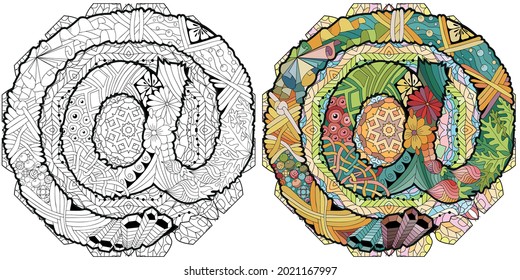 Zentangle stylized sign commercial at on mandala for coloring. Colored and outline set