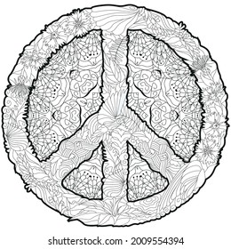 Zentangle stylized sign of peace for coloring. Hand Drawn lace vector illustration