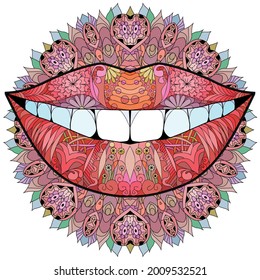 Zentangle stylized smile on mandala. Hand Drawn lace vector illustration