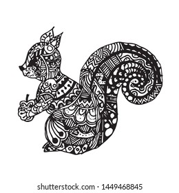 Zentangle stylized squirrel. Vector illustration for print and tattoo. Coloring page.