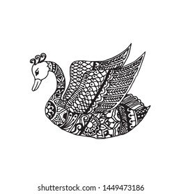 Zentangle stylized swan. Vector illustration for print and tattoo. Coloring page.