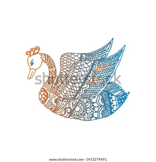 Zentangle Stylized Swan Vector Illustration Print Stock Vector (Royalty