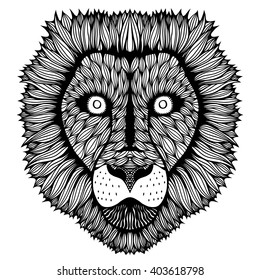 Zentangle stylized Tiger face. Hand Drawn doodle vector illustration isolated on white background. Sketch for tattoo or indian makhenda design.