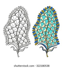Zentangle stylized tribal feather for coloring page. Adult anti-stress art therapy. Zenart.