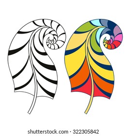 Zentangle stylized tribal rainbow color and monochrome feathers for coloring books. Adult anti-stress art therapy.