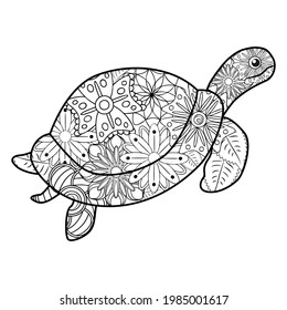 Zentangle stylized turtle. Animals. Hand drawn doodle. Ethnic patterned illustration. African, Indian, totem tattoo design