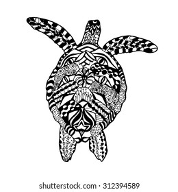 Zentangle stylized turtle. Animals. Hand drawn doodle. Ethnic patterned vector illustration. African, Indian, totem, tattoo design. Sketch for avatar, tattoo, posters, prints or t-shirt.