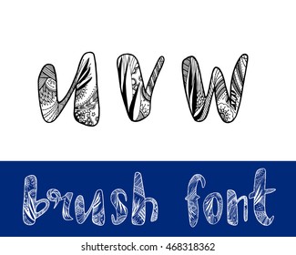 Zentangle stylized vector alphabet. Hand drawn letters. Letters of the alphabet written with a brush.Hand drawing doodle,vector boho illustration.Doodle zenart illustration on white background.