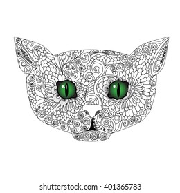 Zentangle stylized vector drawing of a cat head. Illustration can be used as a doodle, picture or illustration for the the book, print clothing Vector drawing
