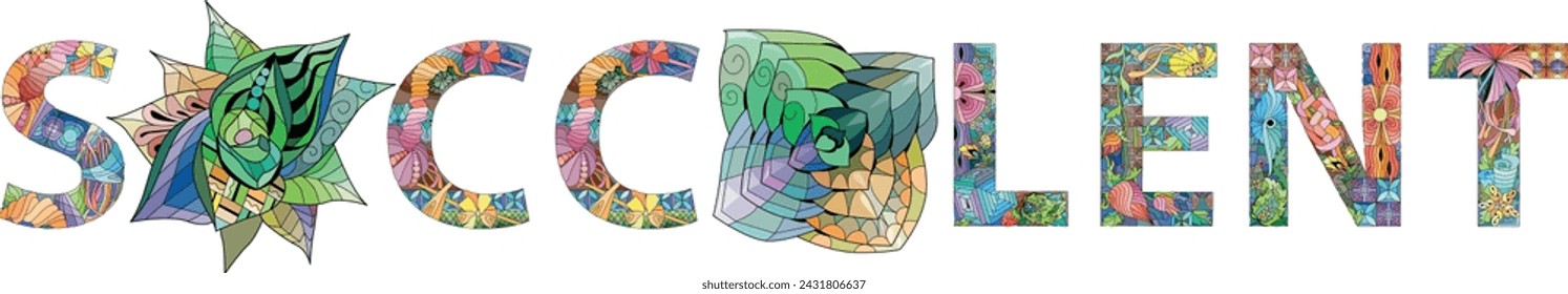 Zentangle stylized word Succulent. Hand drawn decorative vector illustration