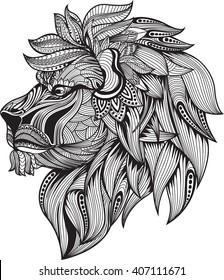 zentangle stylized.lion head , Vector Hand Drawn sketch for tattoo design or makhenda. 