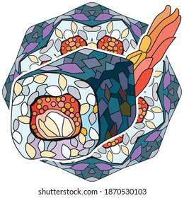Zentangle Sushi with mandala. Hand drawn decorative vector illustration
