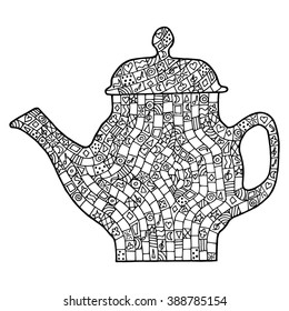 Zentangle Teapot vector, Tea zen tangle and doodle. Drink coloring book. Beverages tattoo.