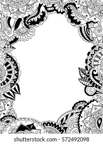 Zentangle template of postcard. Doodle frame border empty in the middle