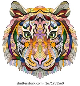 Zentangle tiger head. Hand drawn decorative vector illustration