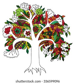 Zentangle Tree. Illustration in doodle style