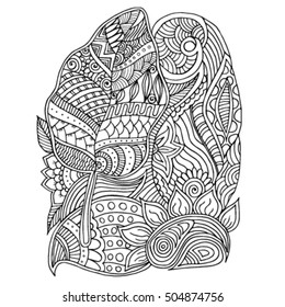 Zentangle trees, flowers and plants. Vector image for adult colouring book