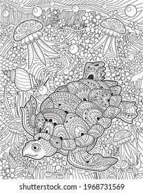 Zentangle with turtle . Anti stress coloring