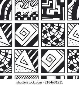 Zentangle vector cartoon seamless pattern background for wallpaper, wrapping, packing, and backdrop.