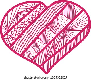 Zentangle Vector Doodle Heart. Vector isolated Valentine.