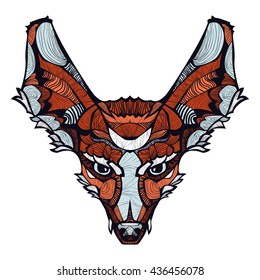 Zentangle vector Fox. Ornamental tribal patterned illustration for tattoo, poster, print. Hand drawn sketch isolated on white background. Animal collection.
