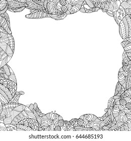 Zentangle vector frame border. Adult coloring book page