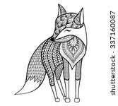Zentangle vector happy Fox for adult anti stress coloring pages. Ornamental tribal patterned illustration for tattoo, poster, print. Hand drawn  sketch isolated on white background. Animal collection.
