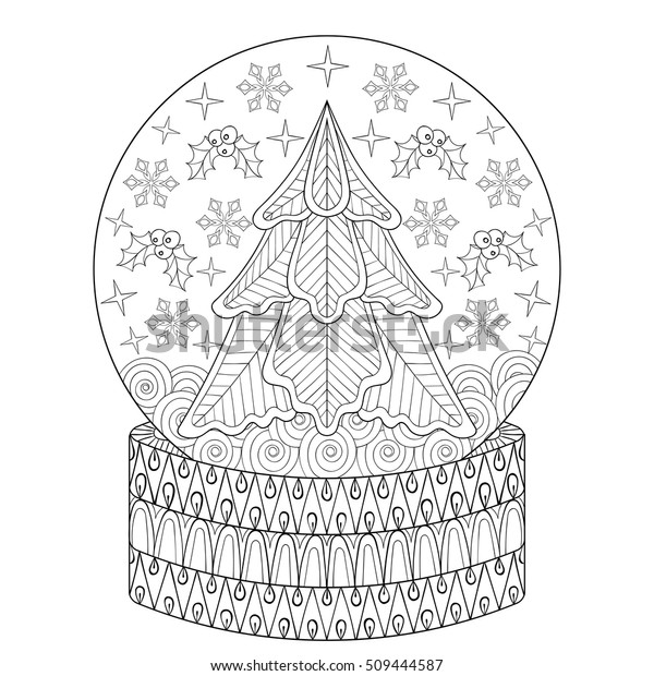 zentangle vector snow globe christmas fir stock vector