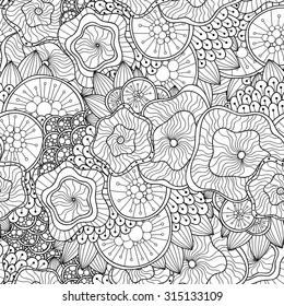 Zentangle wavy hand drawn seamless pattern. Doodle black and white abstract vector background.