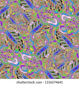 Zentangle weave abstract background multicolor chaos seamless.