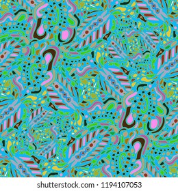 Zentangle weave abstract background multicolor chaos seamless.