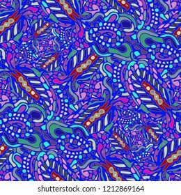 Zentangle weave abstract background multicolor chaos seamless.