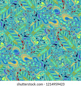 Zentangle weave abstract background multicolor chaos seamless.