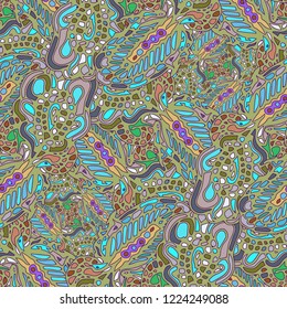 Zentangle weave abstract background multicolor chaos seamless.