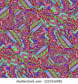 Zentangle weave abstract background multicolored chaos seamless.